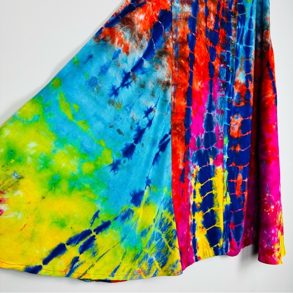 Multi Tie Dye Long Skirt, Boho Maxi Skirts Elastic Waist Women Large India.C182 - Picture 4 of 11